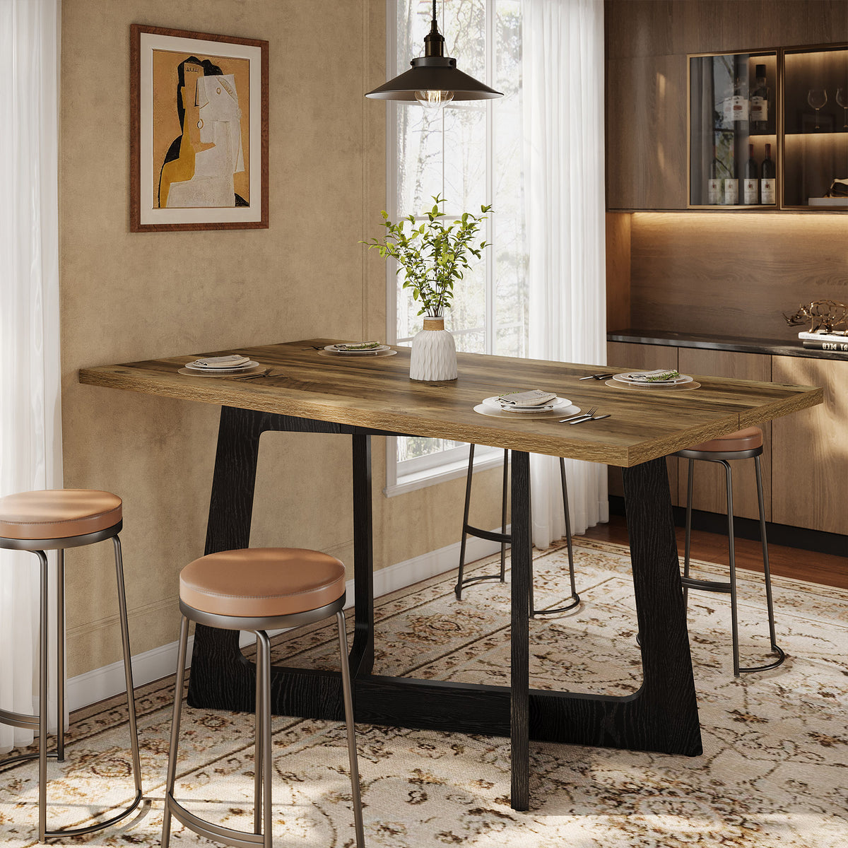 120cm Dining Table, Farmhouse Kitchen Table for 2-4 People with Sturdy Pedestal Base