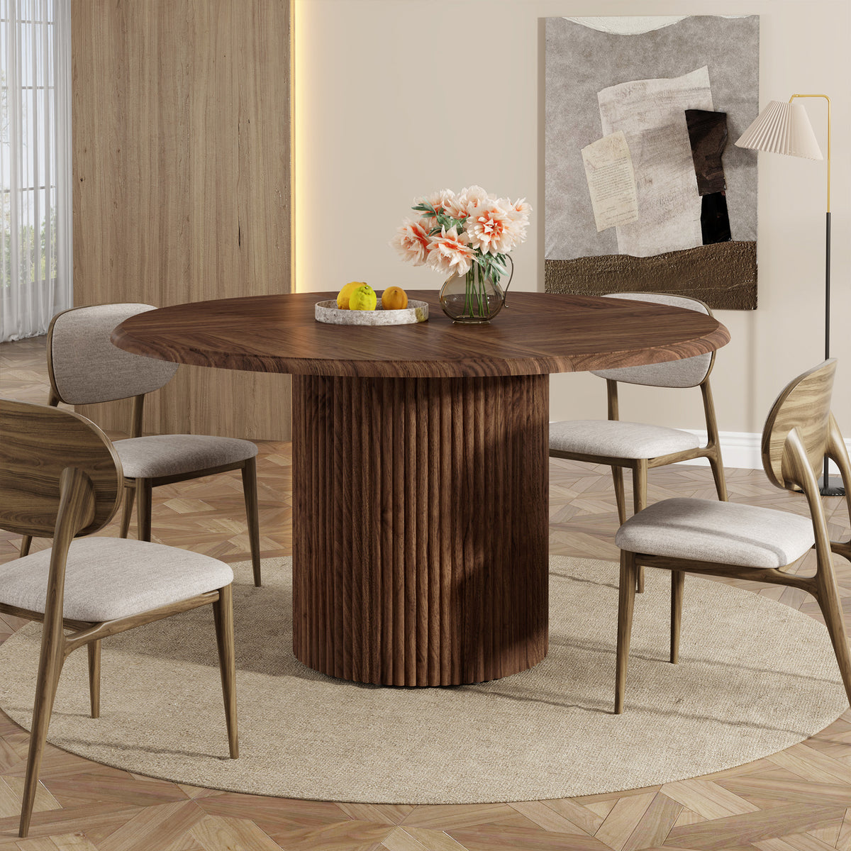 120cm Round Dining Table, Modern Kitchen Table for 4-6 with Metal Base