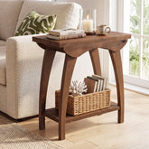 60cm End Table, Farmhouse Solid Wood Side Table with Lower Shelf for Living Room 3