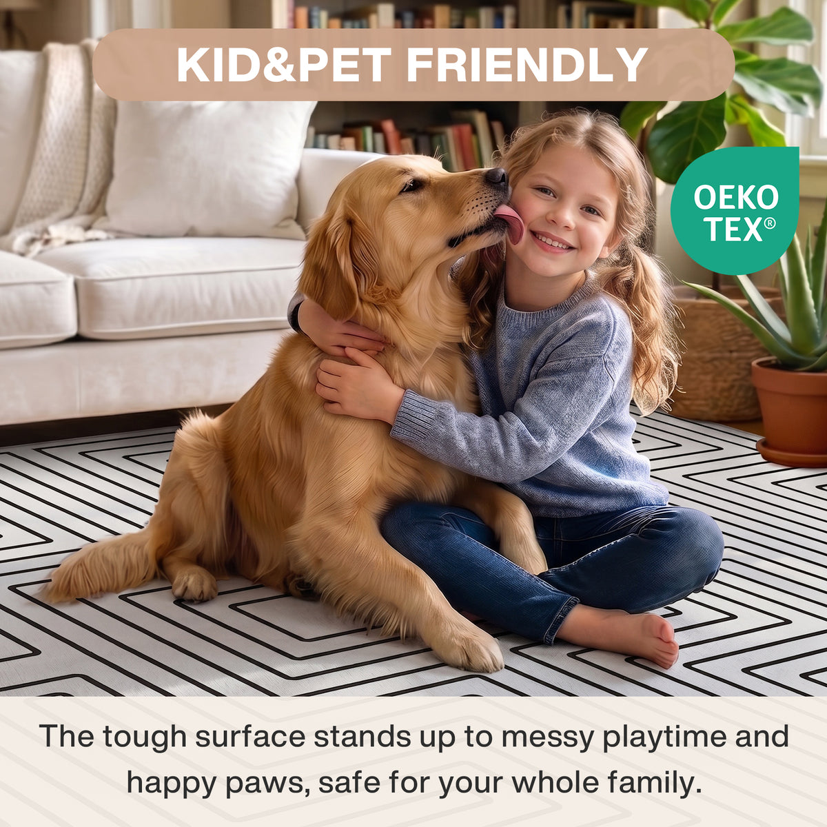 Tribesigns Minimalist Labyrinth Pattern Rug, Modern Geometric Non-Slip Low-Pile Area Rug for Living Room, OEKO-TEX Certified