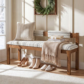 140cm Dining/shoe Bench, Upholstered Solid Wood with Chenille Seat & Backrest for 2-3 People 3