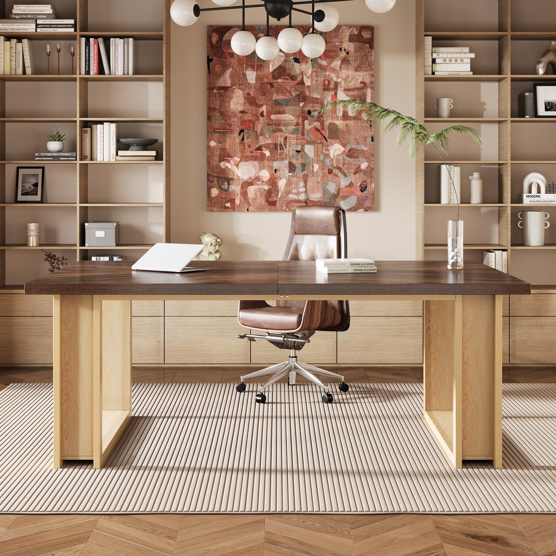 63" Office Desk, Wood Computer Desk with Metal Frame for Home Office Bedroom Study