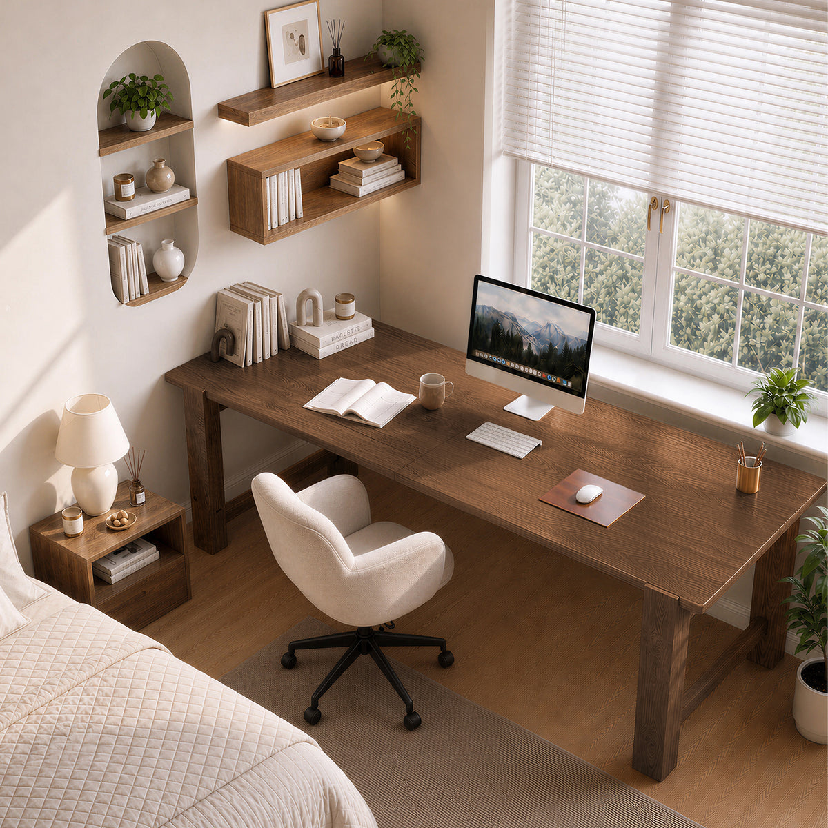 200cm 2-Person Computer Desk, Farmhouse Solid Wood with Thick Legs for Home Office
