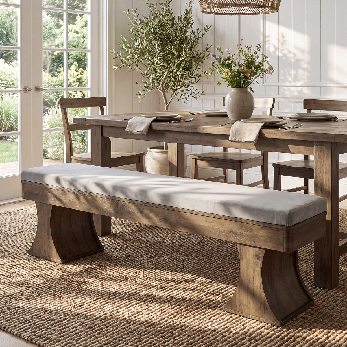 161cm Entryway Bench, Farmhouse Dining Bench with Cushion for Hallway Kitchen