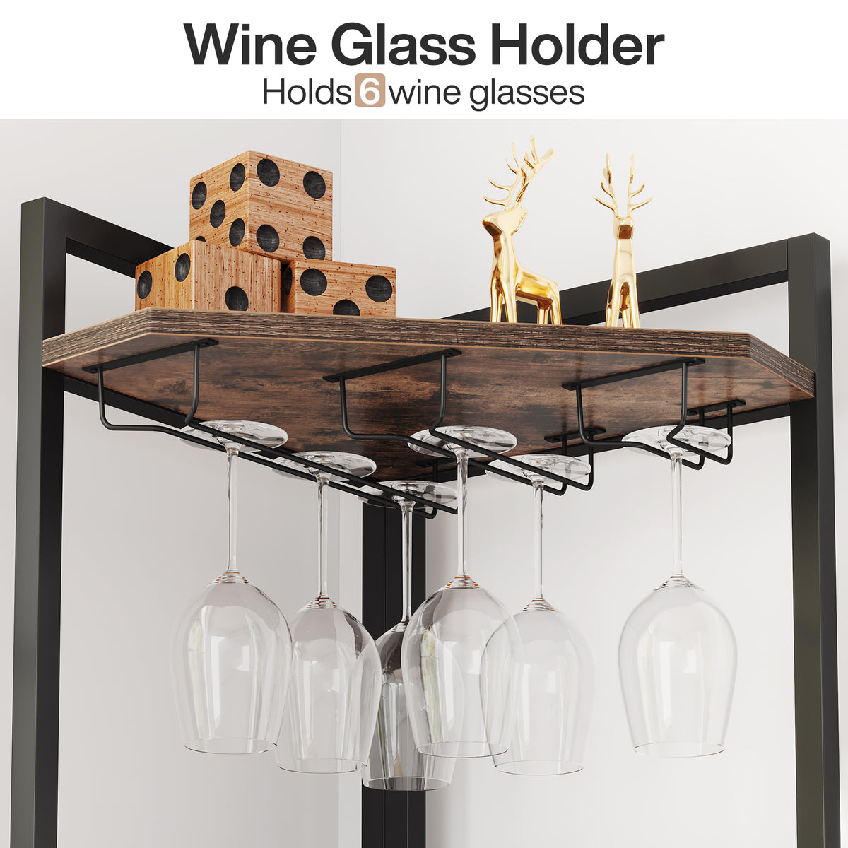 160cm Corner Wine Rack with Glass Holder & Storage,4-Tier Industrial Shelf for Small Spaces – Brown