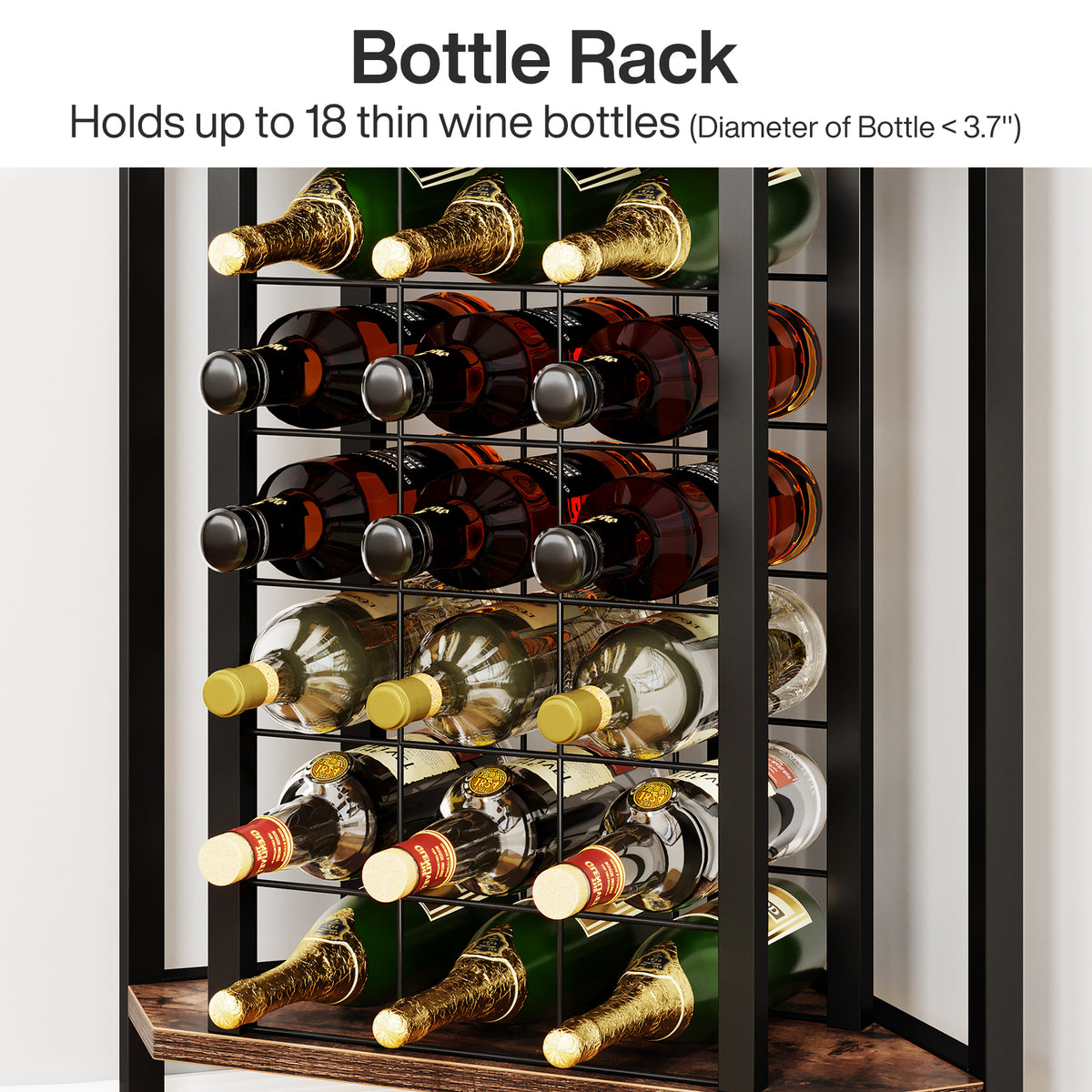 160cm Corner Wine Rack with Glass Holder & Storage,4-Tier Industrial Shelf for Small Spaces – Brown