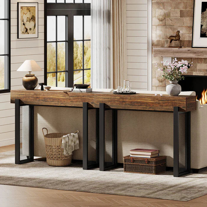 41" Console Table, Small Sofa Entryway Table with Storage and Mesh Metal Legs