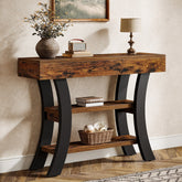 41" Console Table, Sofa Entryway Table with Storage Shelves Tribesigns#Color_Dark Brown + Black 3