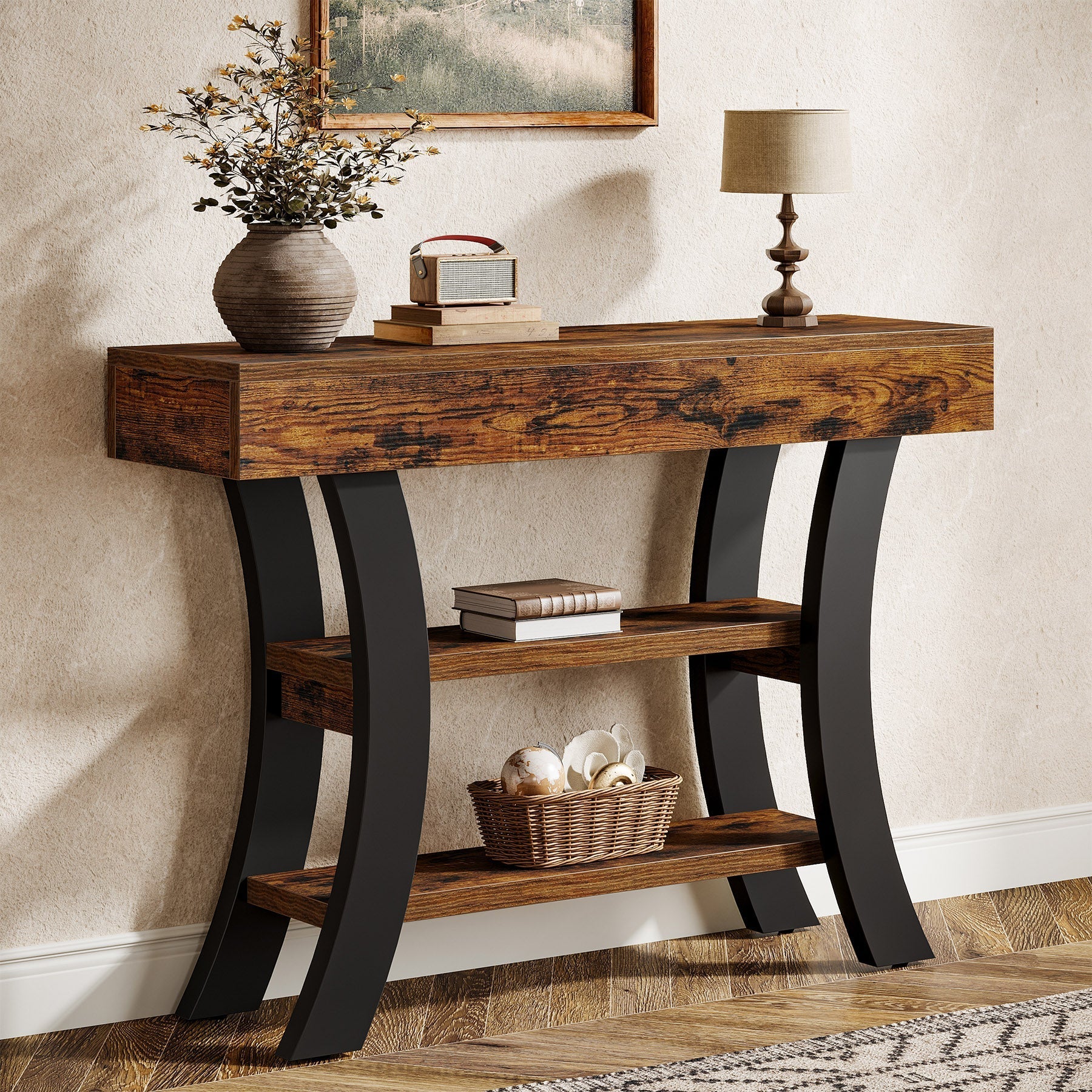 41" Console Table, Sofa Entryway Table with Storage Shelves