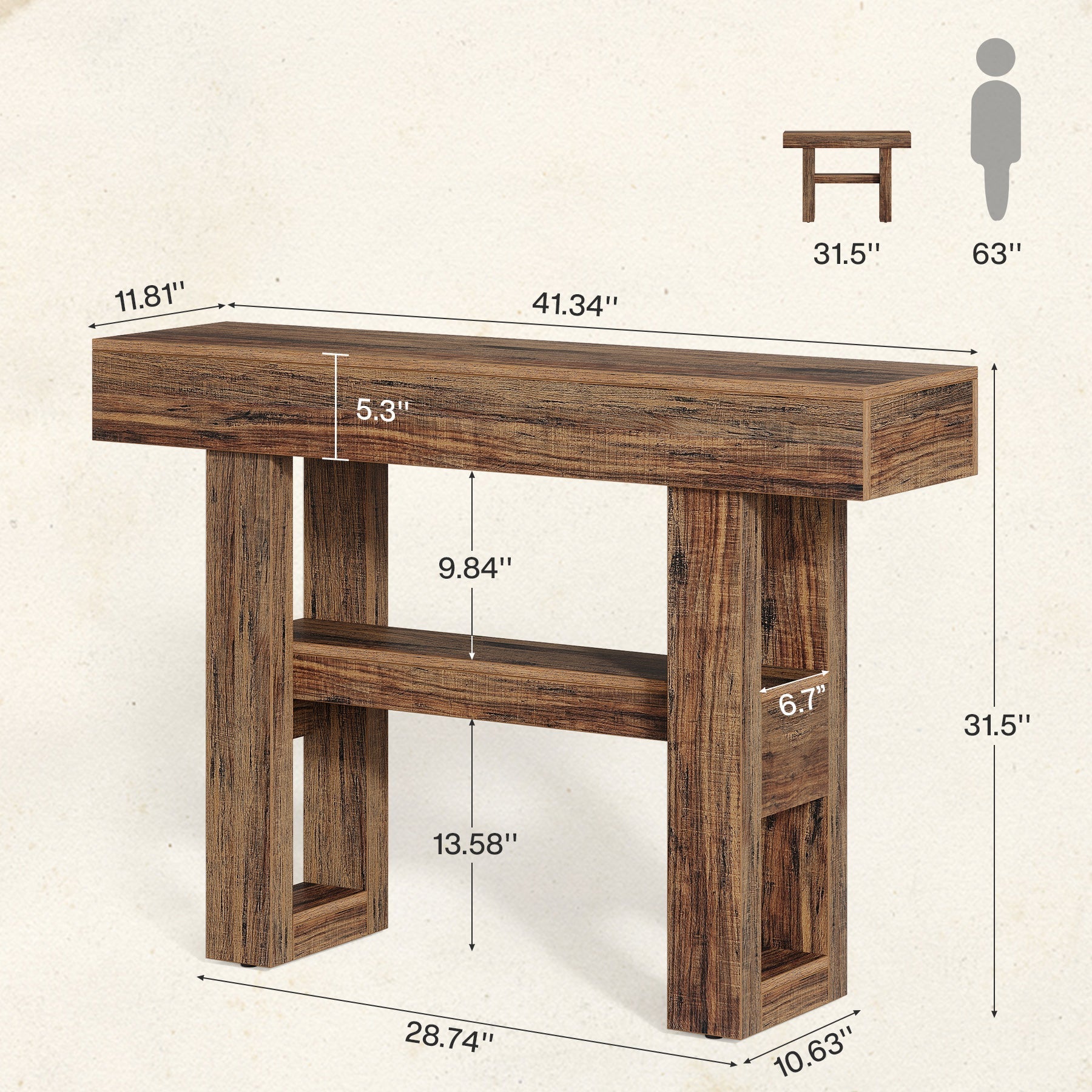 105cm Console Table, 2-Tier Narrow Sofa Entryway Table with Storage