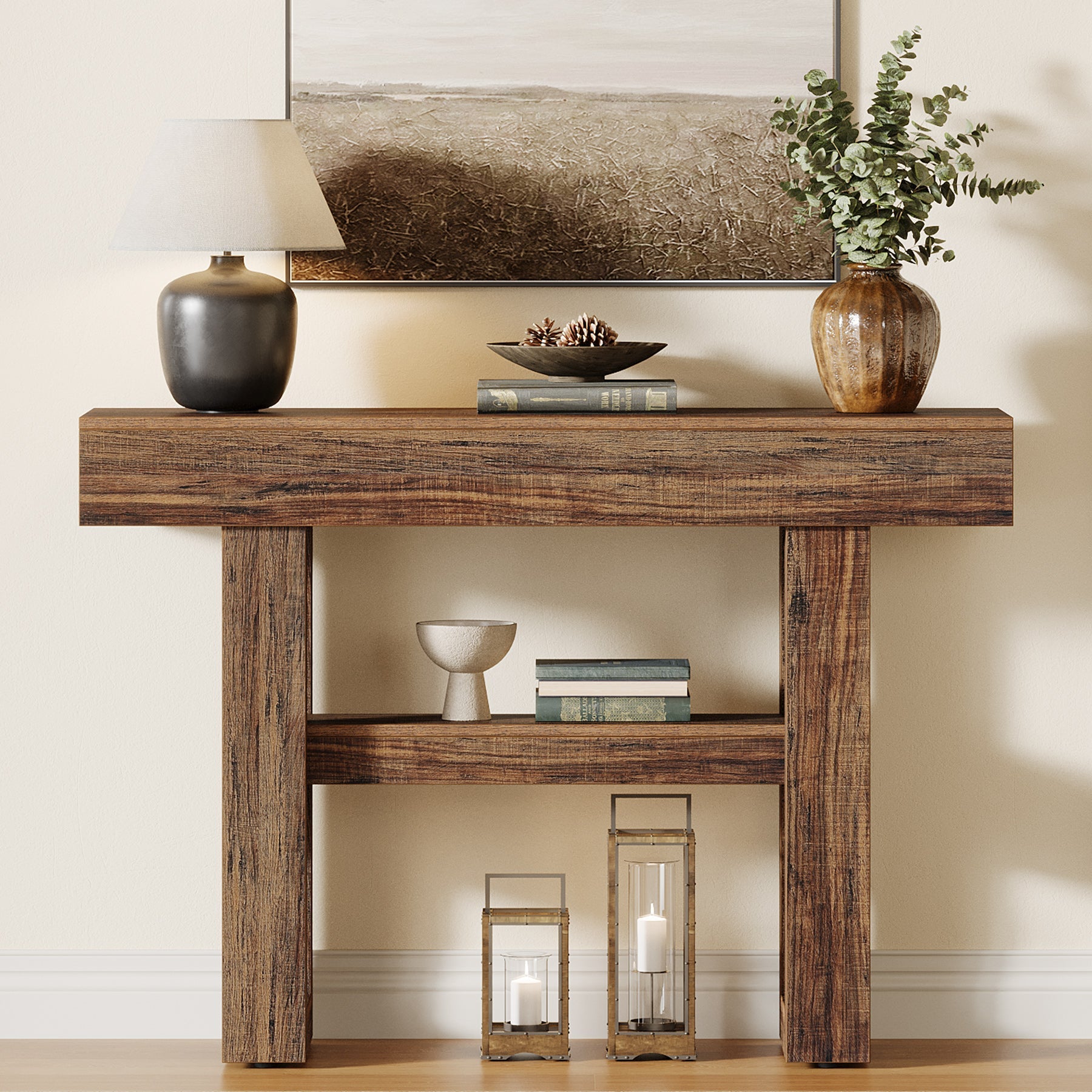 41.34" Console Table with 2 Tier Storage, Rustic Narrow Entryway Sofa Table for Hallway