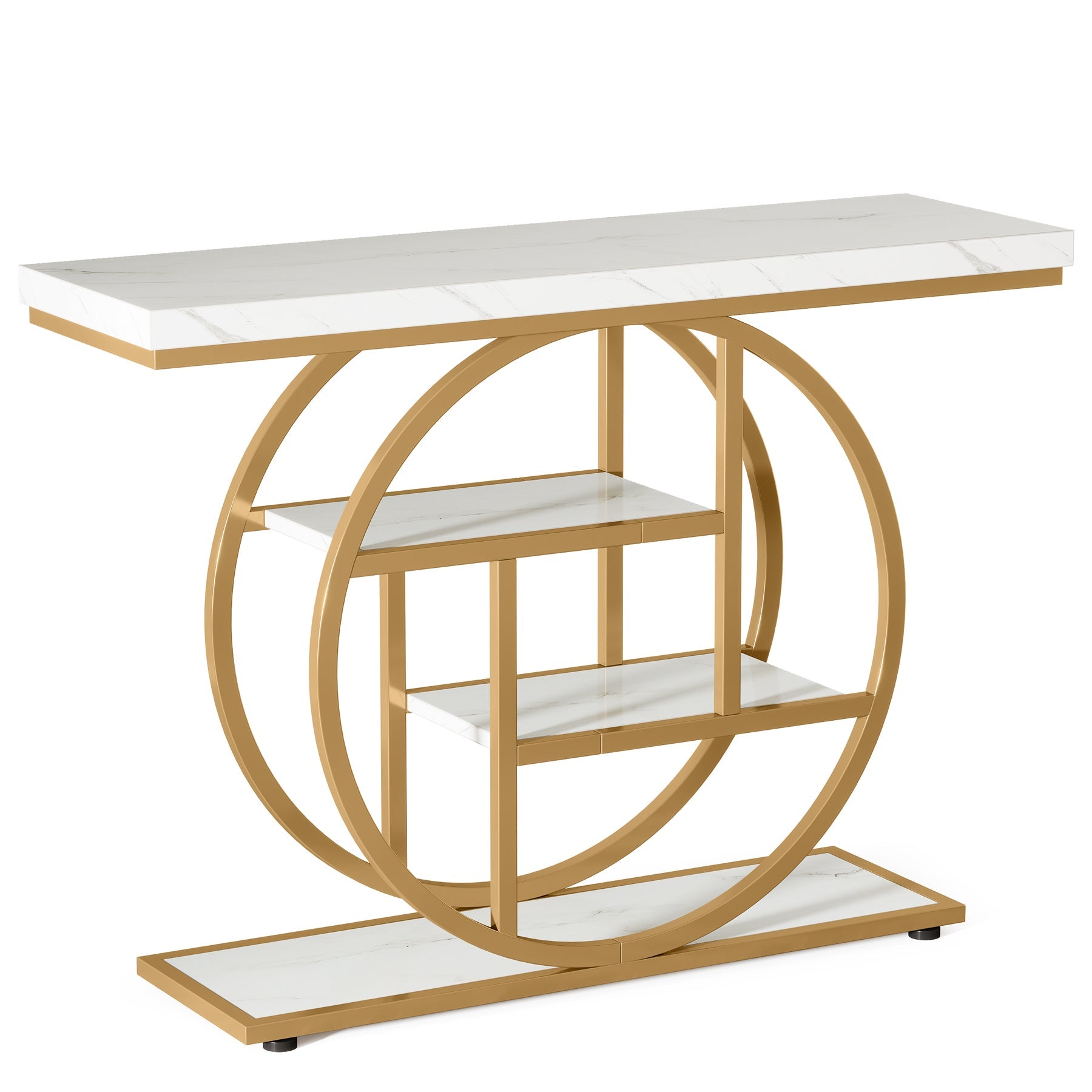 41.3" Console Table, Industrial 4-Tier Sofa Entryway Table with Circle Base