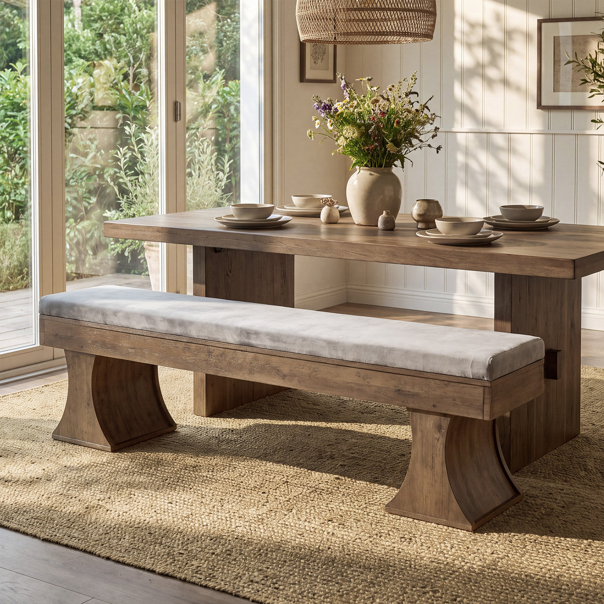 161cm Entryway Bench, Farmhouse Dining Bench with Cushion for Hallway Kitchen