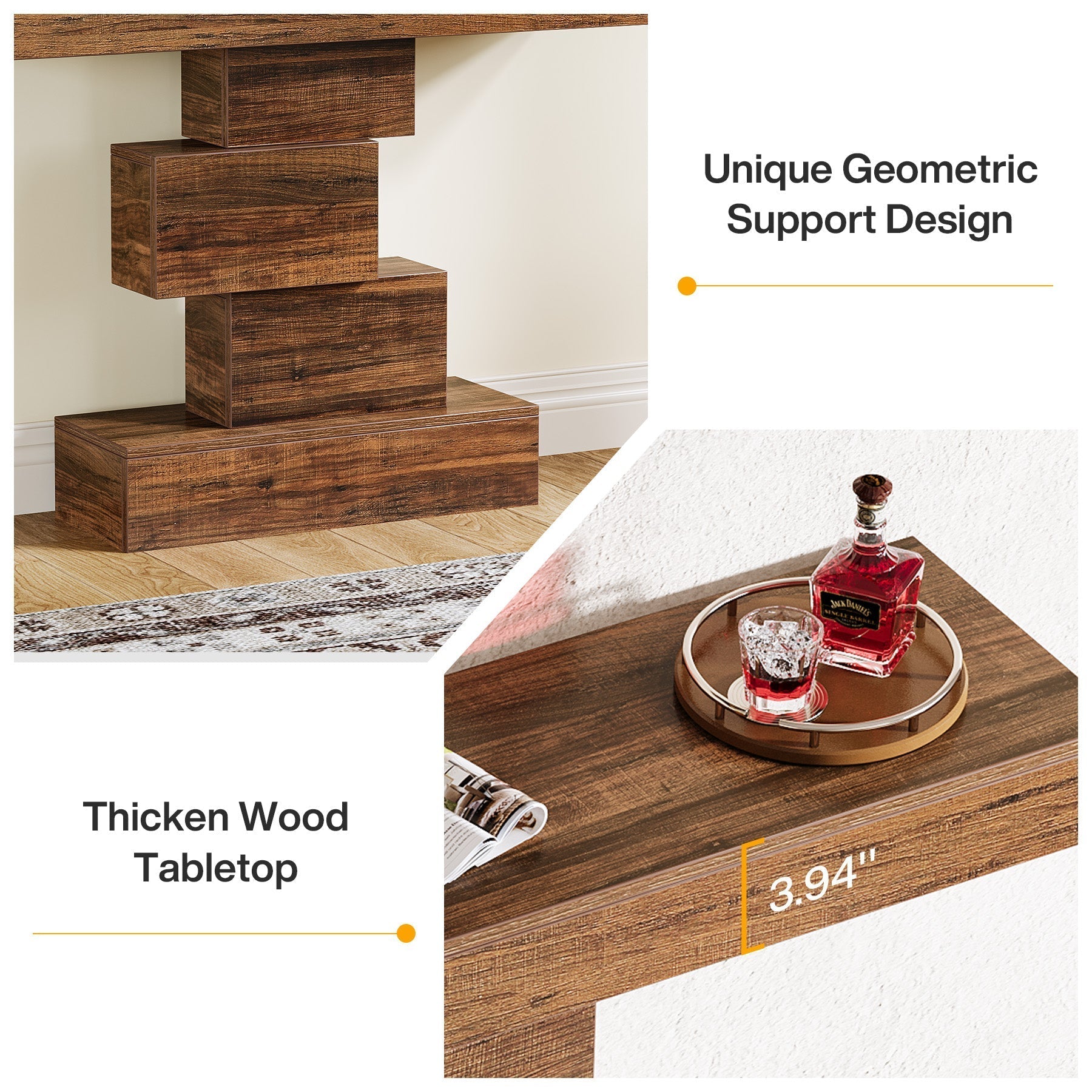 42" Console Table, Wood Sofa Table Accent Table with Geometric Base