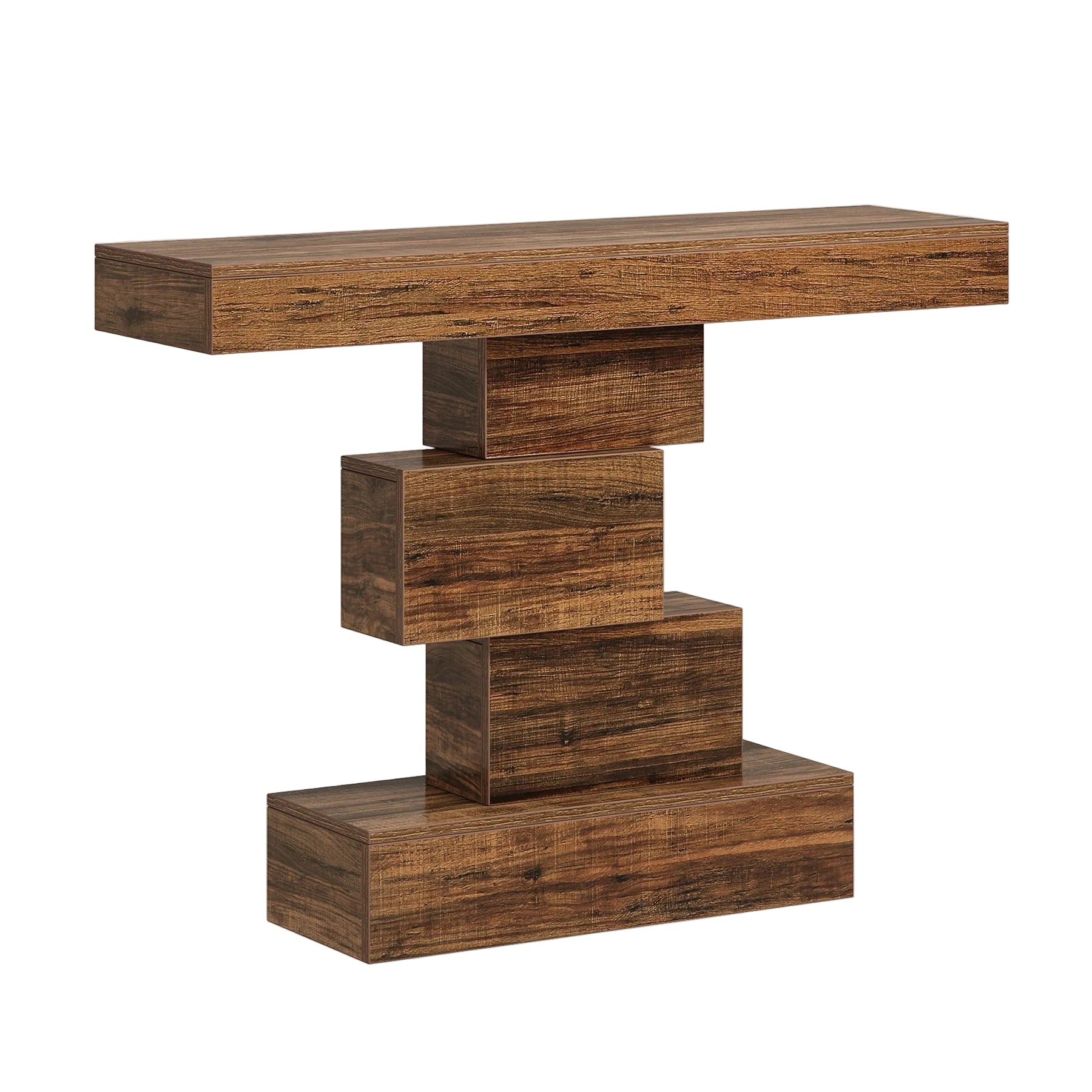 42" Console Table, Wood Sofa Table Accent Table with Geometric Base