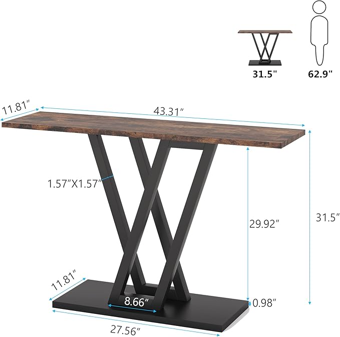 43" Industrial Console Table, Wood and Metal Entry Table for Hallway