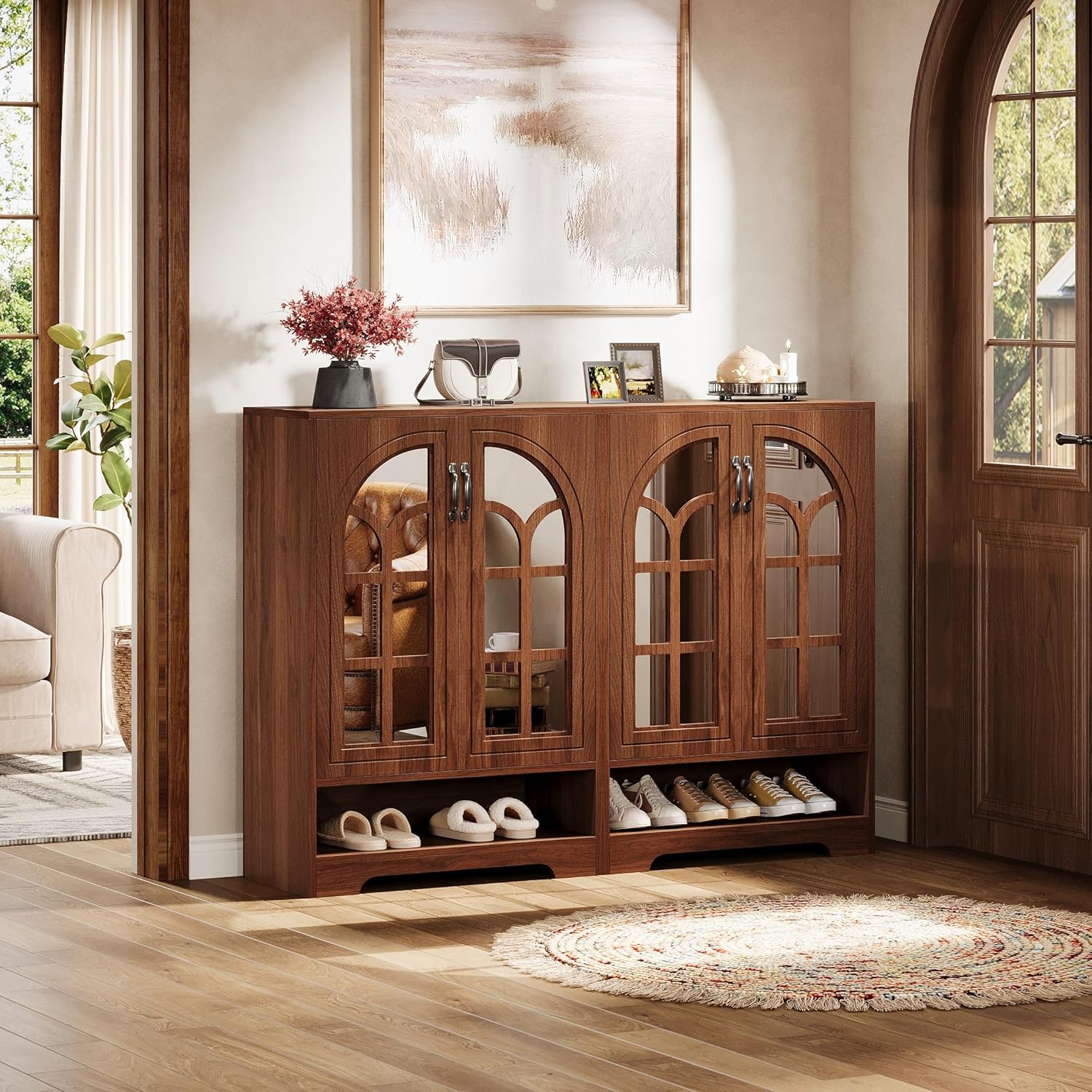 43.5" Tall Shoe Cabinet, 5-Tier Shoe Storage Organizer with Adjustable Shelves