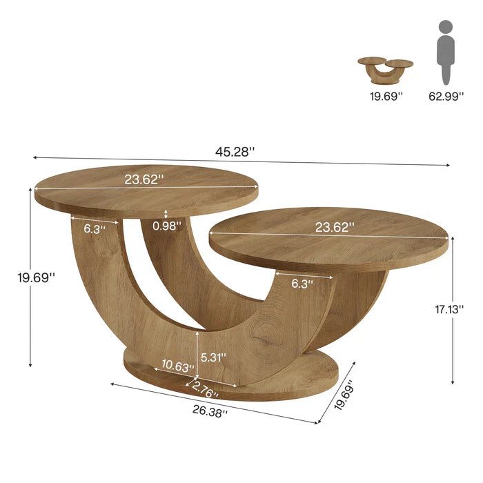 45" Modern Coffee Table, 2-Tier Accent Center Cocktail Table with U-Shaped Frame