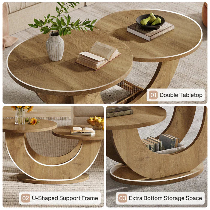 45" Modern Coffee Table, 2-Tier Accent Center Cocktail Table with U-Shaped Frame