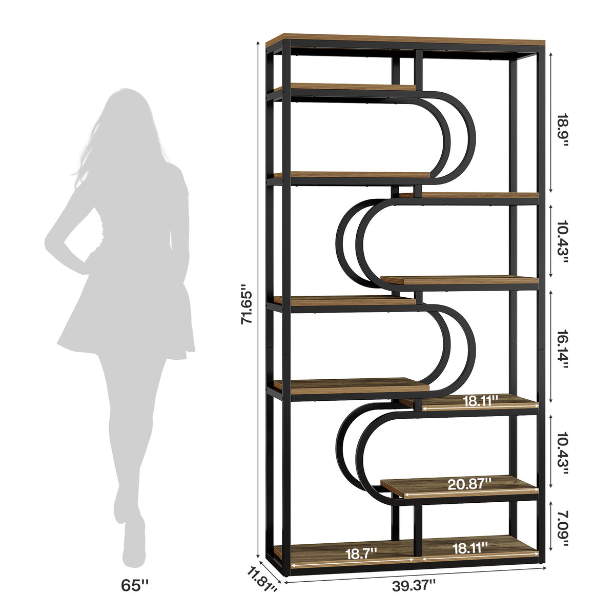 180cm 5-Tier Bookcase, Industrial Metal Frame Shelf for Home Office