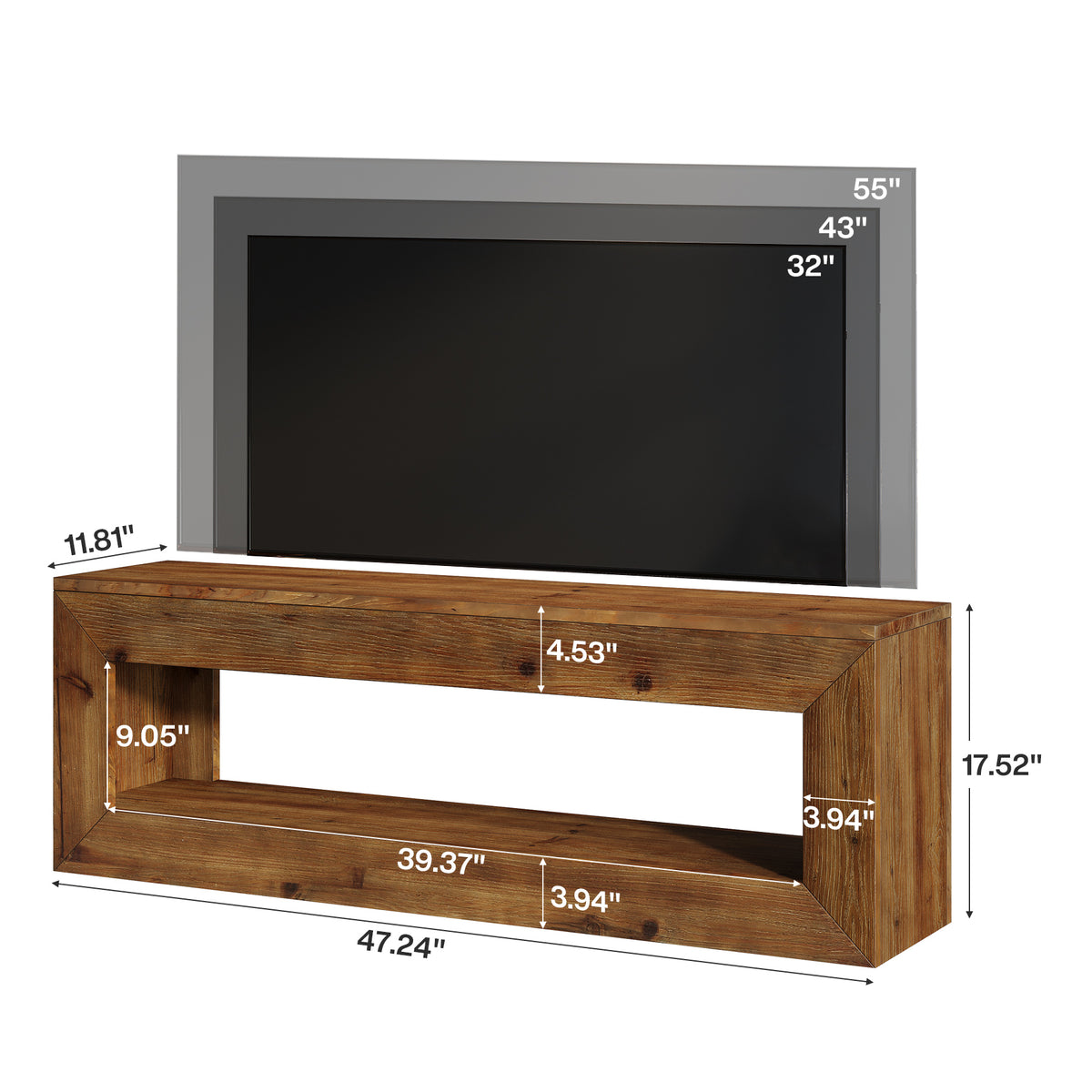 120cm TV Stand, Solid Wood Low Media Cabinet with Storage for Living Room Bedroom