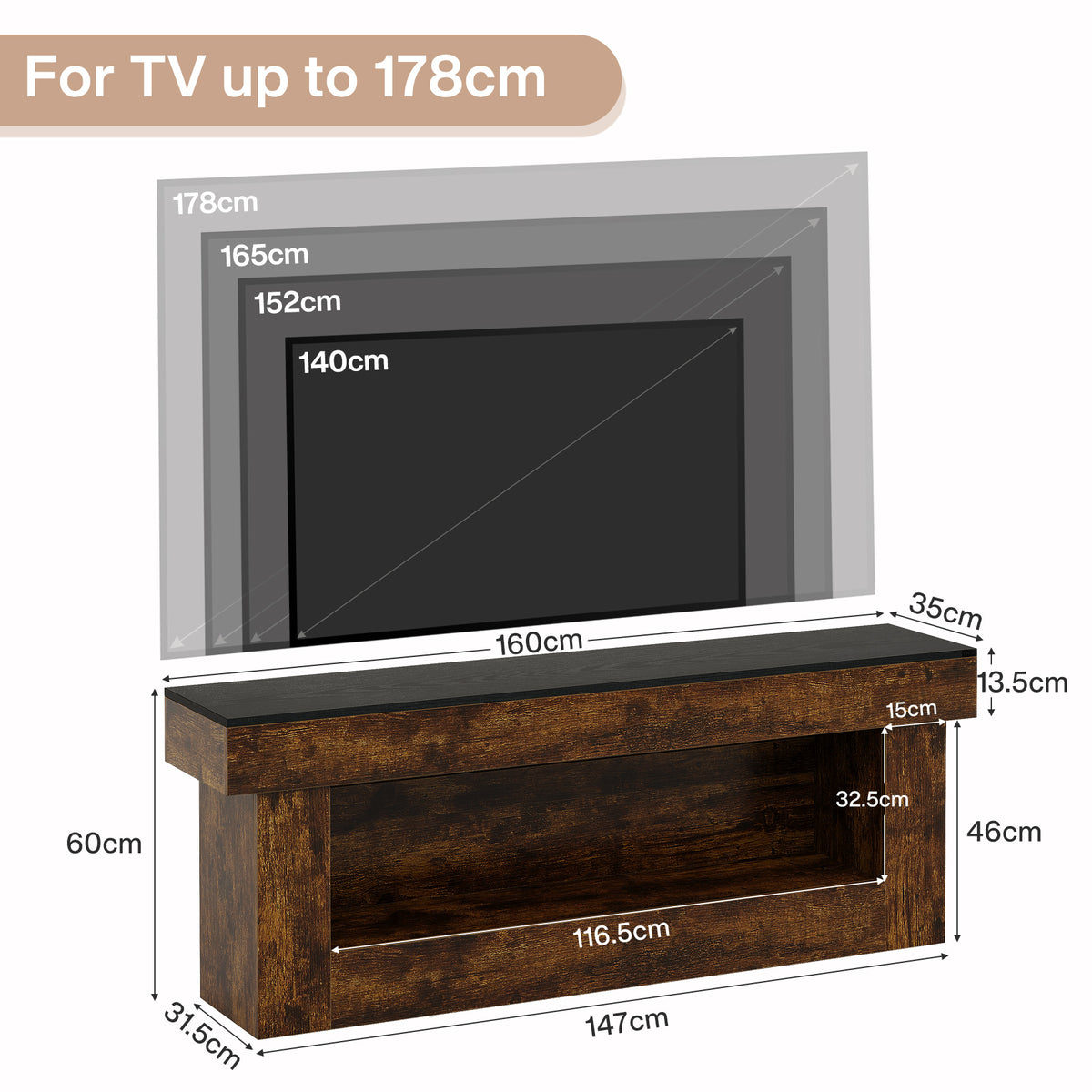 160cm TV Stand, Media Console Entertainment Centre for 60/65/70" TVs