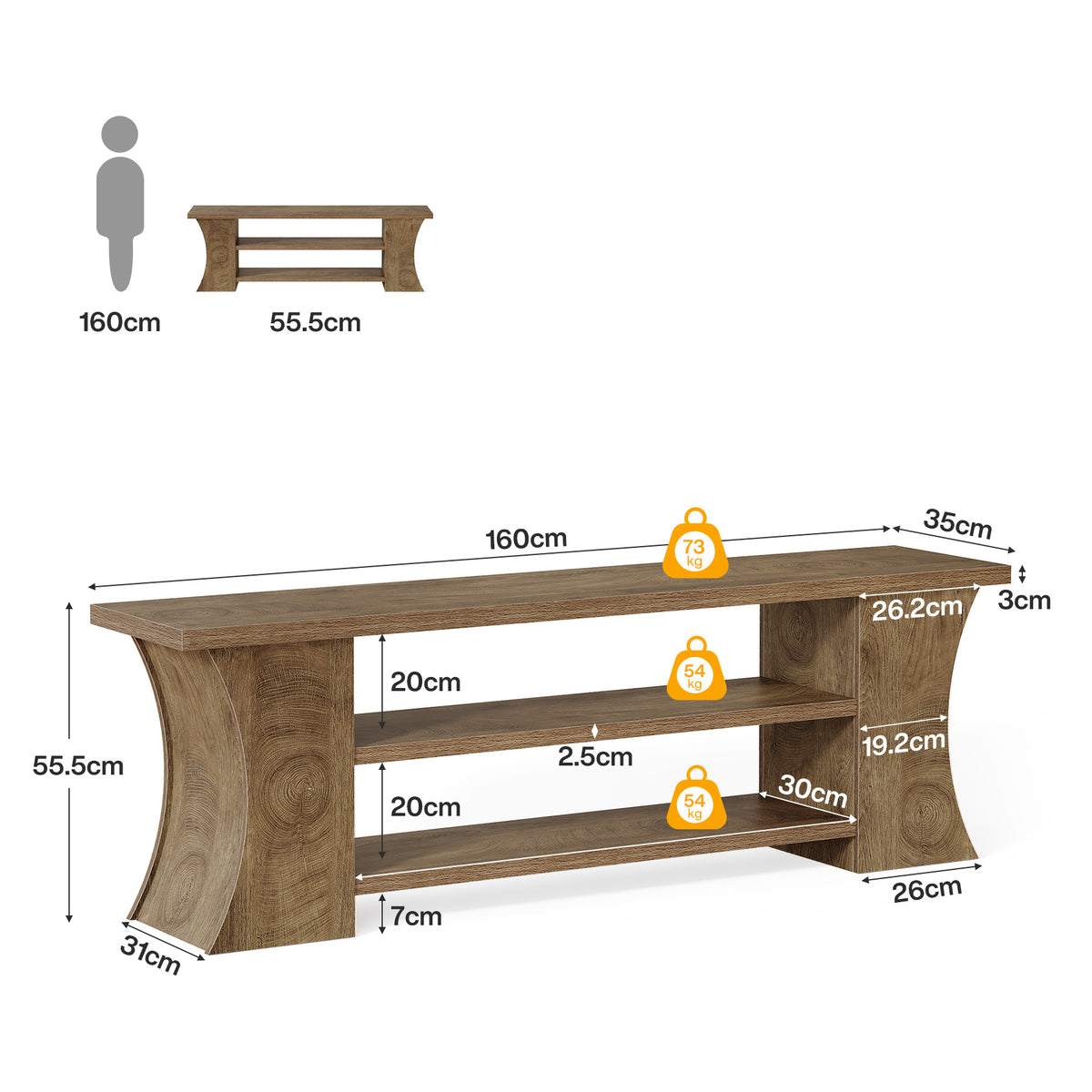 160cm Entryway Bench, 3-Tier Farmhouse Shoe Bench with Storage for Hallway