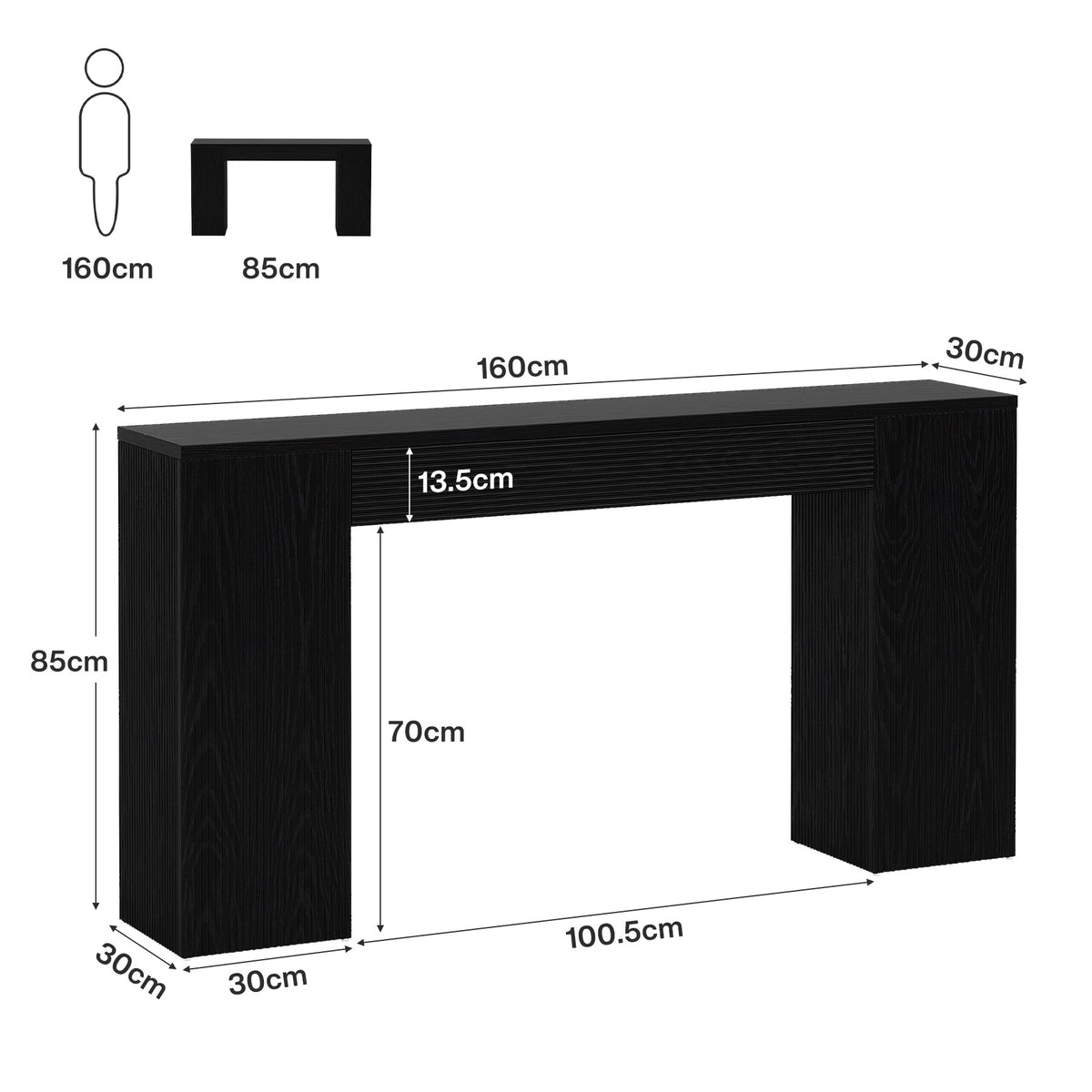 160cm Console Table, Fluted Entryway Sofa Table Behind Couch for Living Room