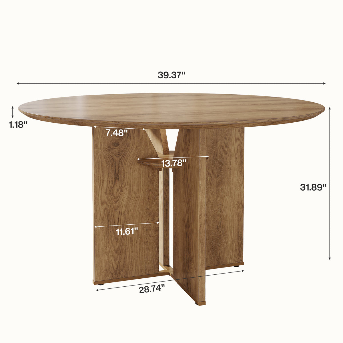 39.4" Round Dining Table, Farmhouse Kitchen Table with Storage Shelf and X-Shape Base
