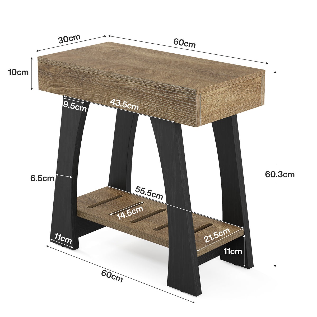 40cm Narrow Side Table, 2-Tier Slim End Table for Small Spaces Living Room