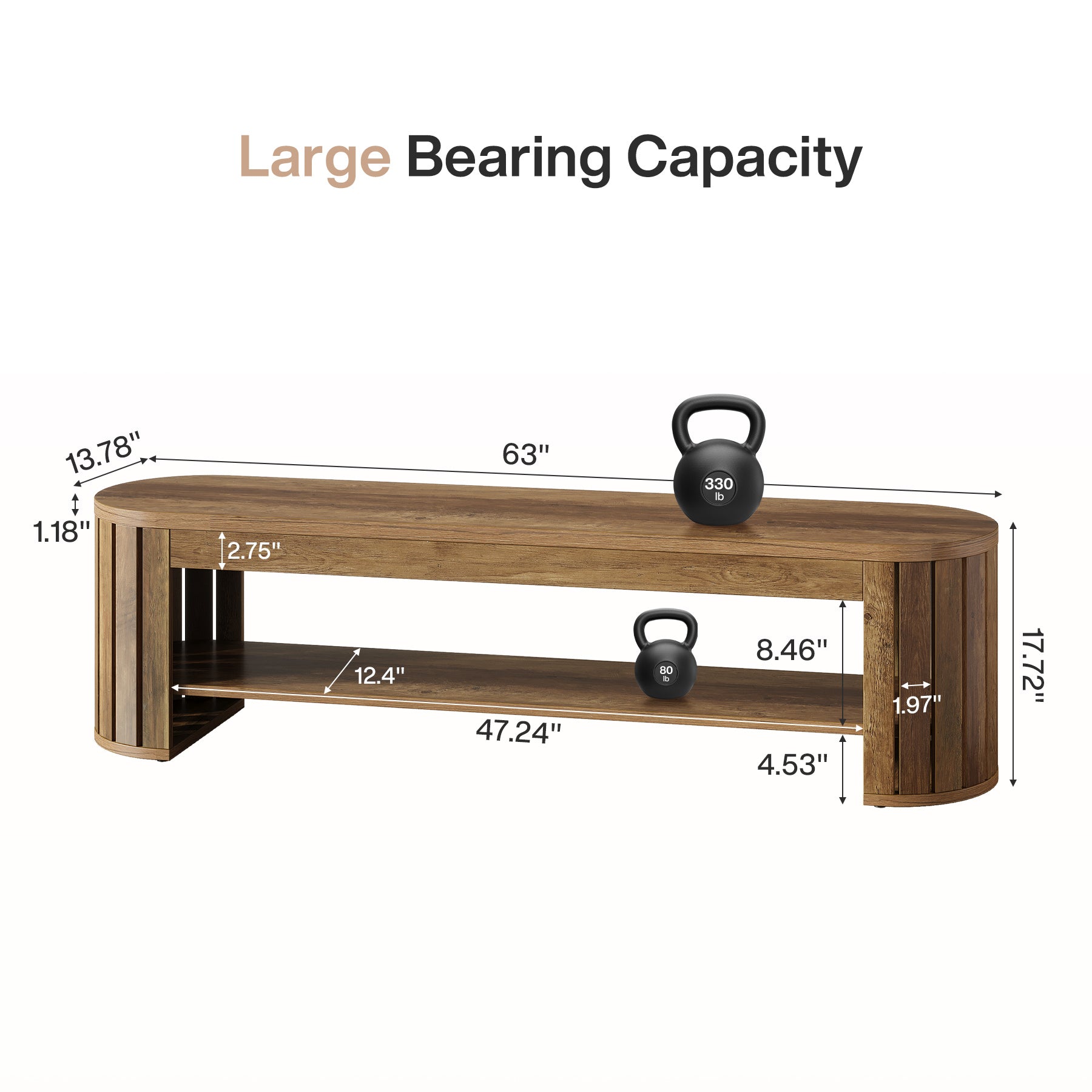 63" Wooden Dining Bench with Arc Slat Legs, Farmhouse Bench for Dining Room
