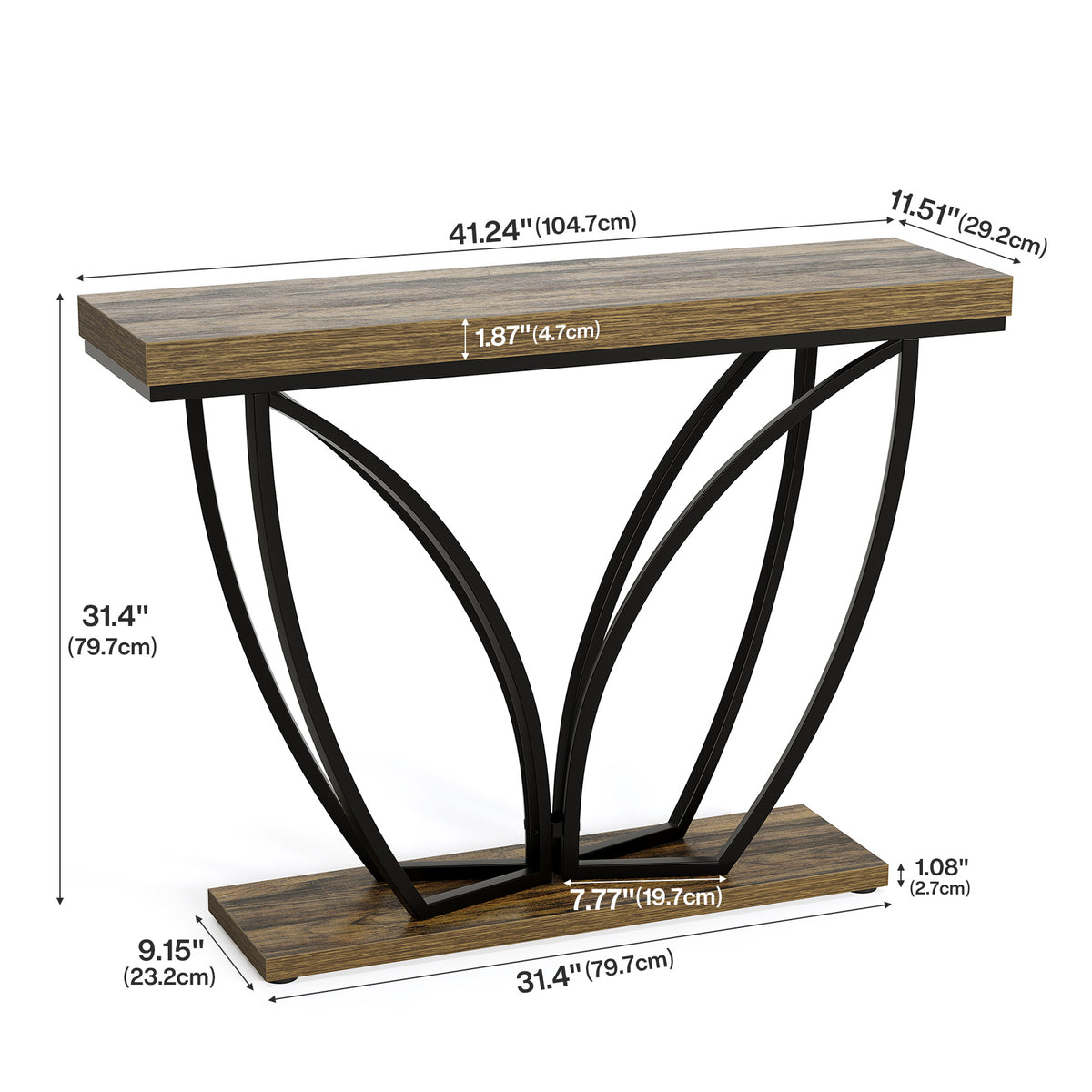 105cm Console Table, Narrow Industrial Rustic Brown Metal Frame for Living Room