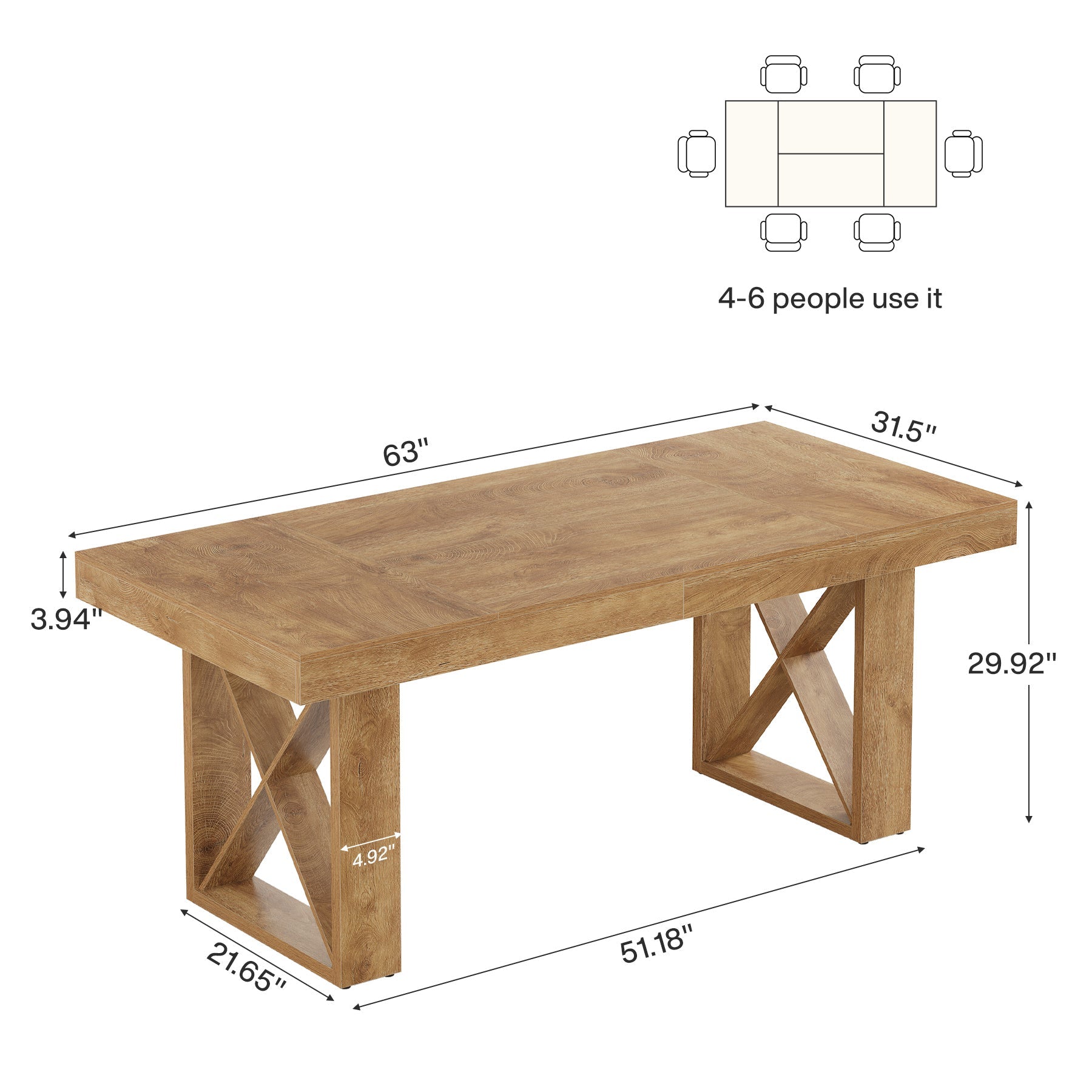 63“ Computer Desk with Thick Desktop, Writing Workstation for Home Office Study Room