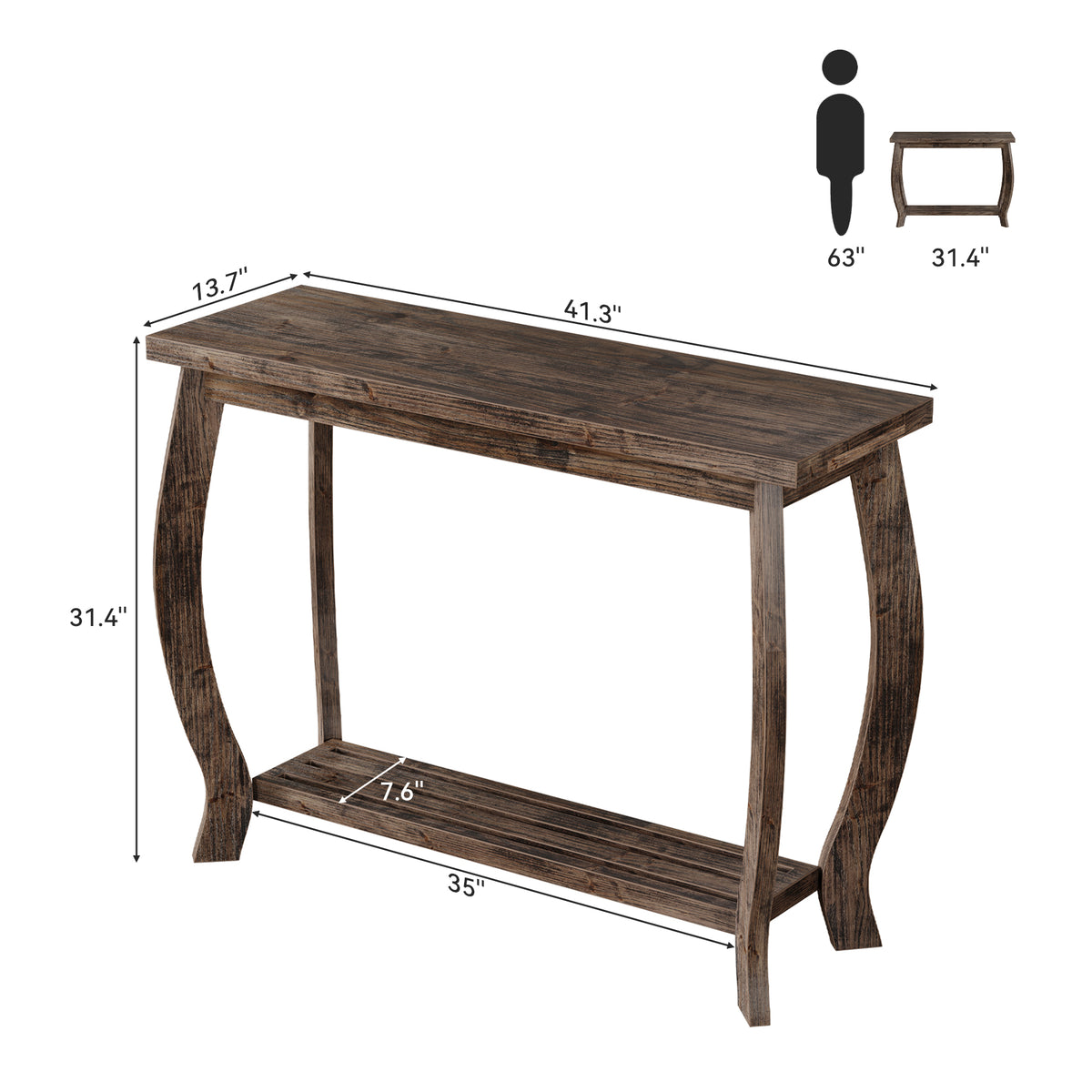 105cm Console Table, Solid Wood Farmhouse Entryway Table with Curved Legs & Shelf