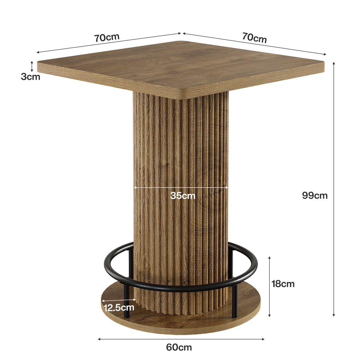99cm Square Bar Table, Wooden Bistro Table with Footrest for Kitchen & Cafe