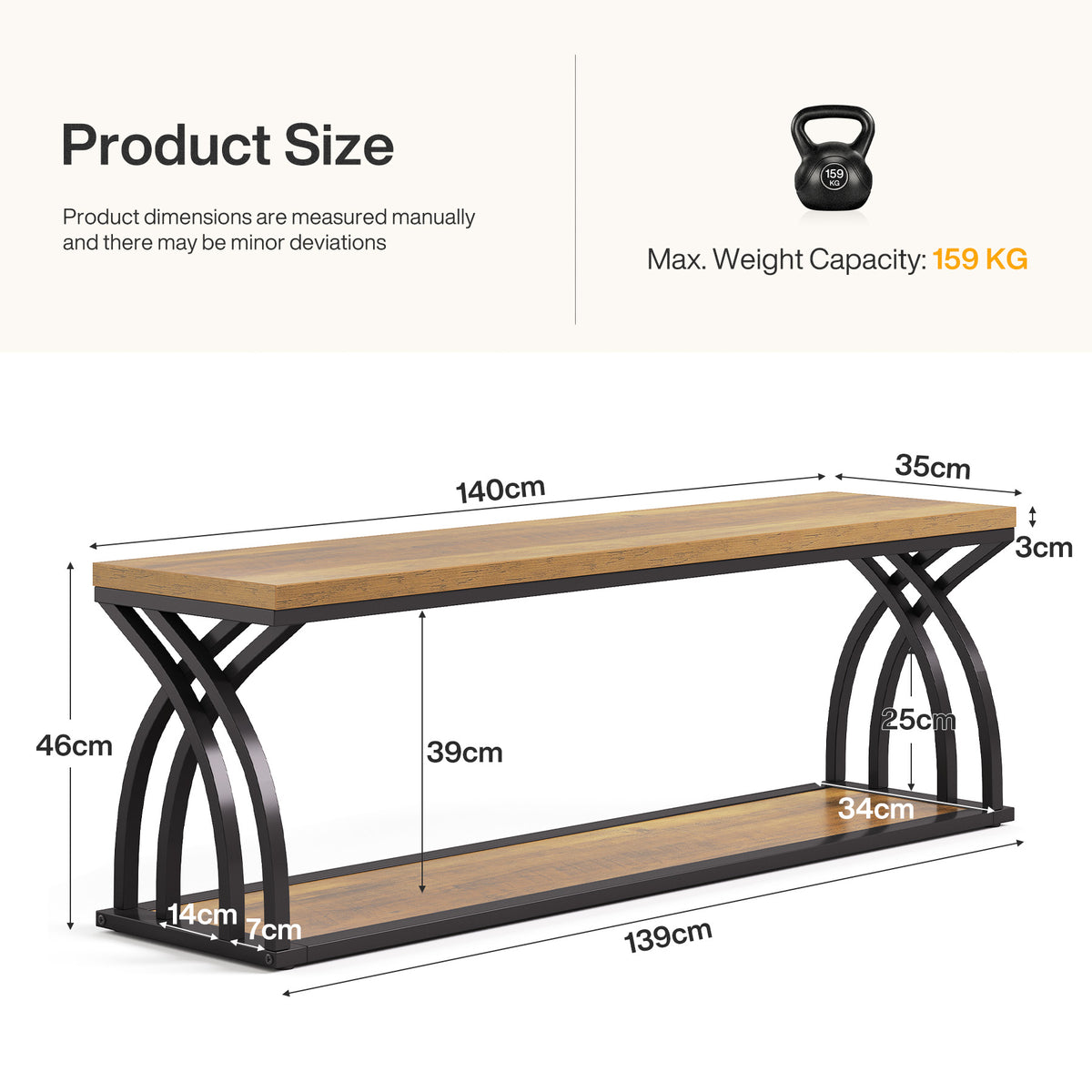 140cm Industrial Storage Bench with Shoe Rack, 2-Tier Entryway Bench for Hallway & End of Bed