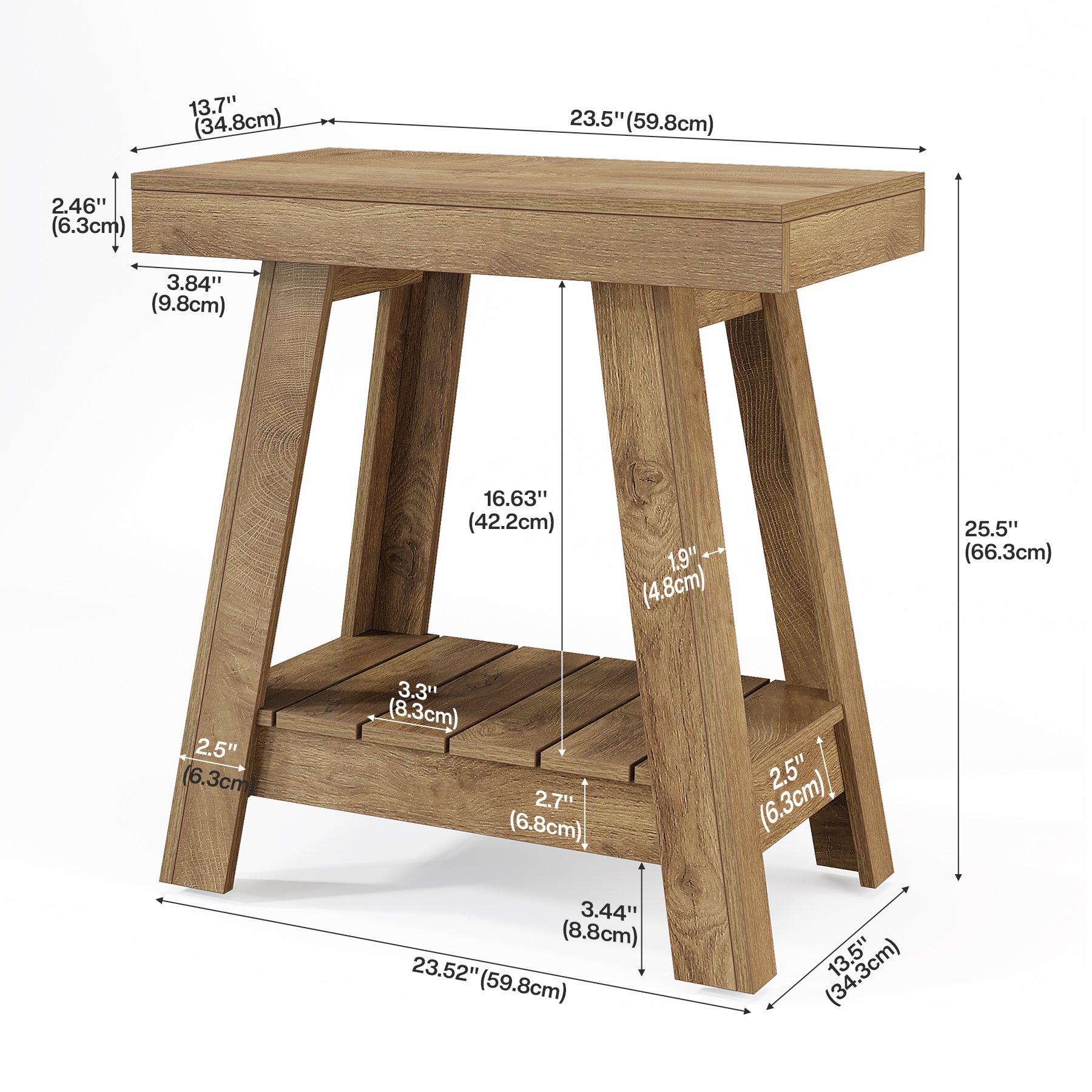2-Tier End Table, Slim Sofa Side Table with Storage