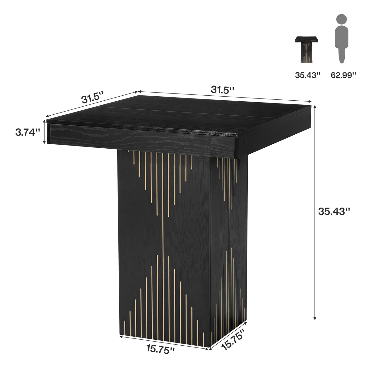 Tribesigns Square High Bar Table with Column Base, 80 x 80 cm, for the Kitchen and Living Room