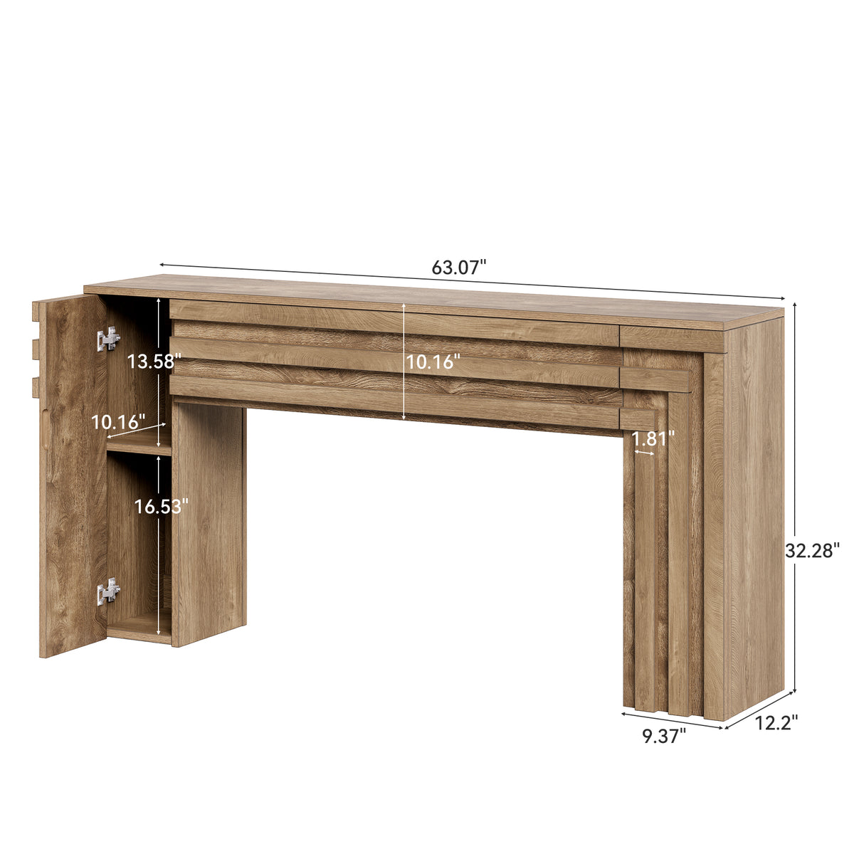 160cm TV Stand, Farmhouse Console with Hidden Cabinets for Living Room