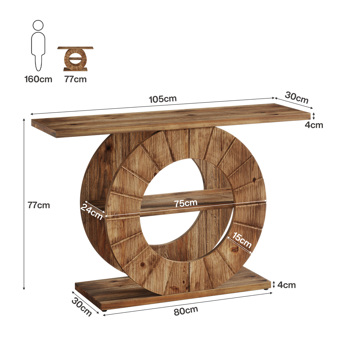 105cm Console Table, Solid Wood 3-Tier Entryway Table with Circular Base