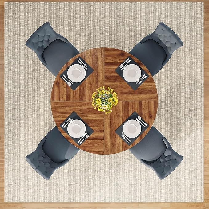 47" Round Dining Table, Farmhouse Wood Kitchen Table for 4-6 with Cross Base