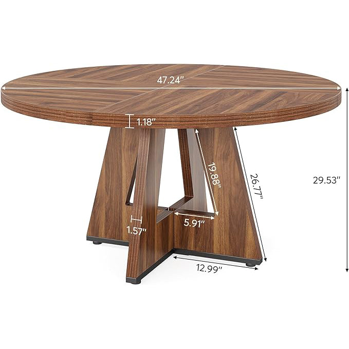 47" Round Dining Table, Farmhouse Wood Kitchen Table for 4-6 with Cross Base