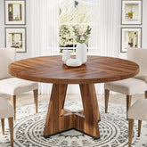 47" Round Dining Table, Farmhouse Wood Kitchen Table for 4-6 with Cross Base 3