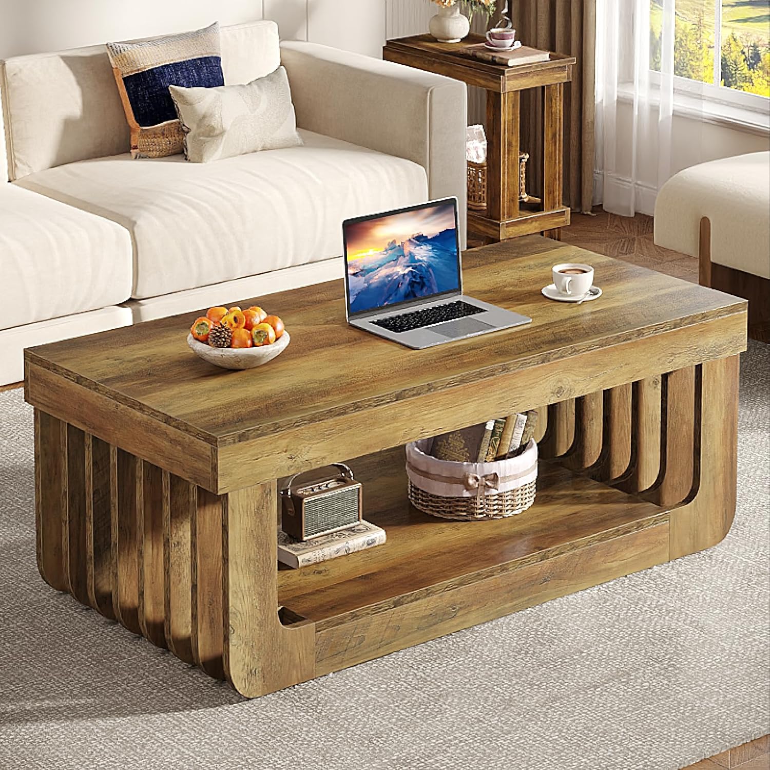 47" Coffee Table, Farmhouse Center Table with Unique Frame Tribesigns