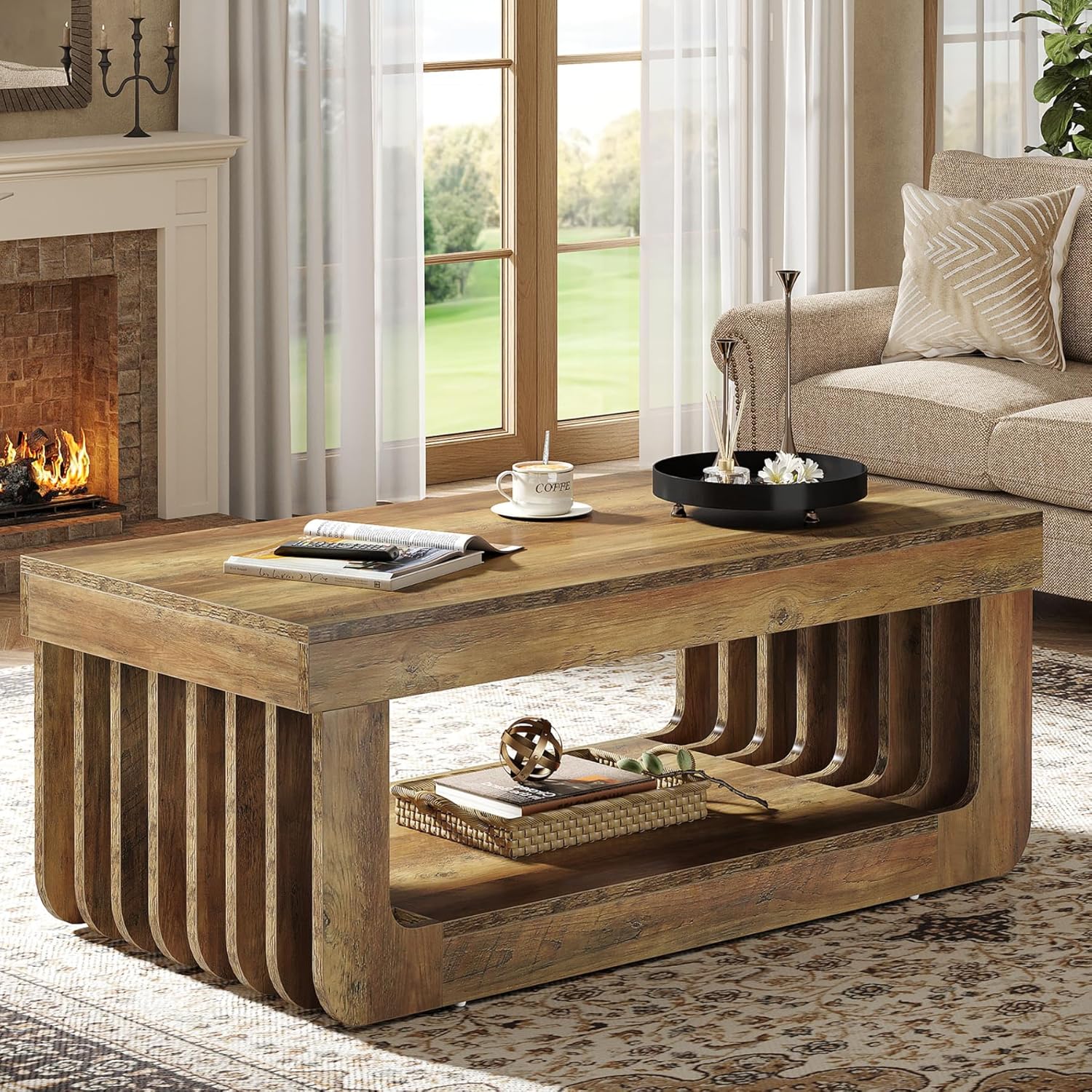 47" Coffee Table, Farmhouse Center Table with Unique Frame Tribesigns
