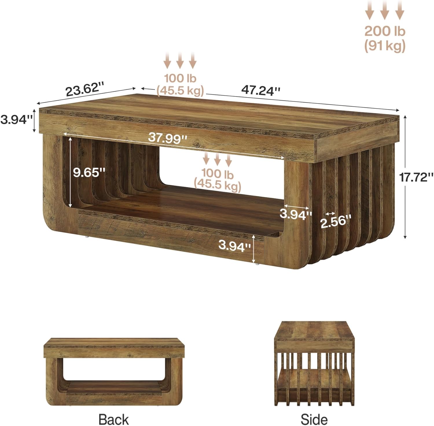 47" Coffee Table, Farmhouse Center Table with Unique Frame Tribesigns