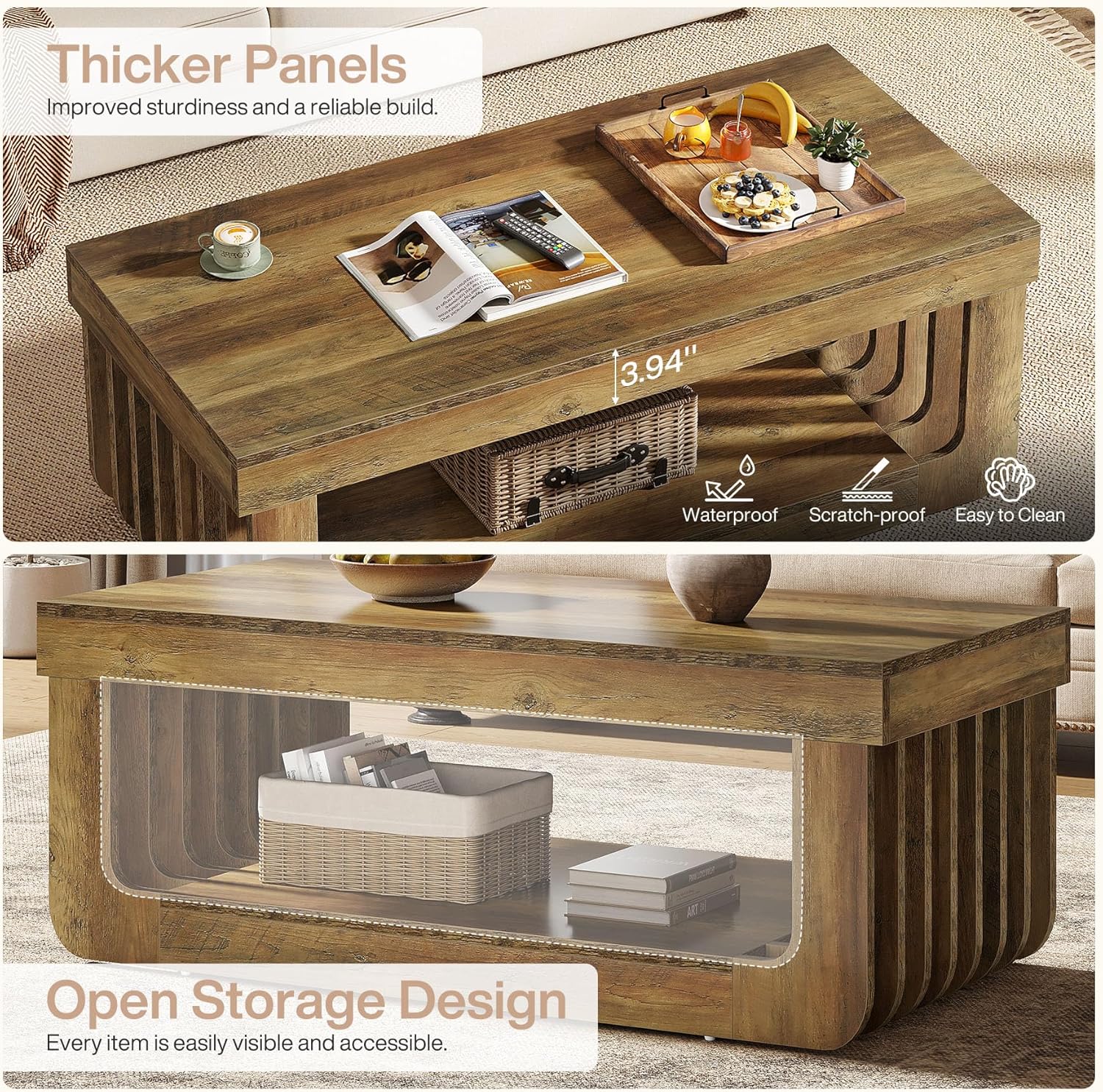 47" Coffee Table, Farmhouse Center Table with Unique Frame Tribesigns
