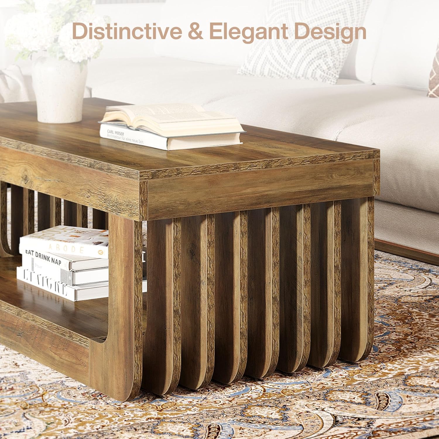 47" Coffee Table, Farmhouse Center Table with Unique Frame Tribesigns