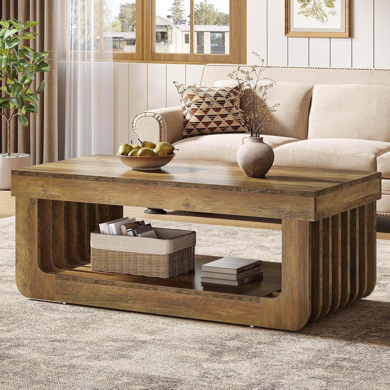 47" Coffee Table, Farmhouse Center Table with Unique Frame Tribesigns