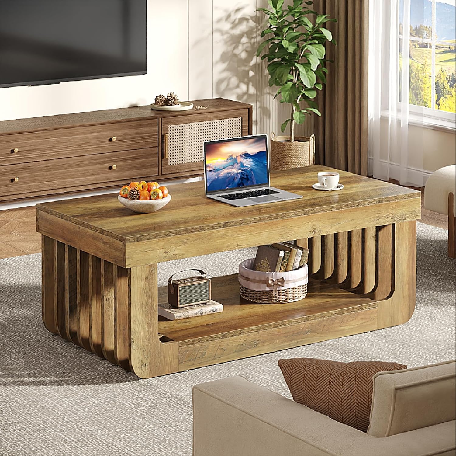 47" Coffee Table, Farmhouse Center Table with Unique Frame Tribesigns